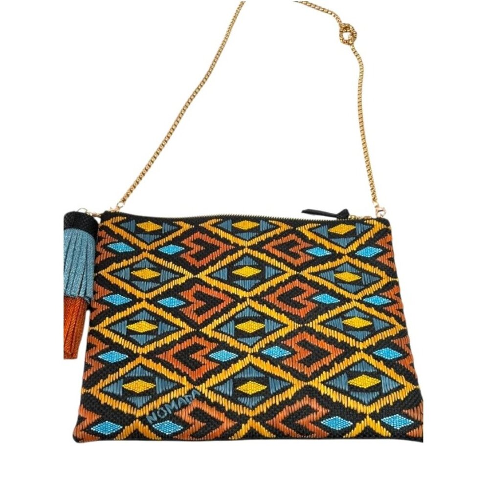 NOMADA crossbody bag, chain strap, Aztec woven, zipper